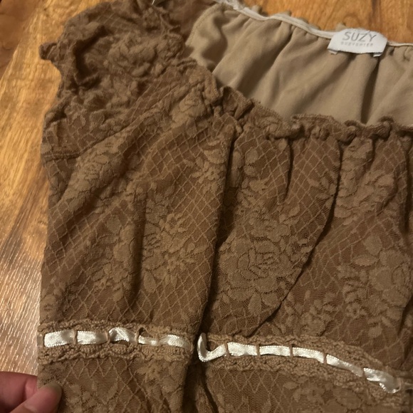 Vintage Lacy Brown Babydoll Milkmaid Top - Picture 3 of 4